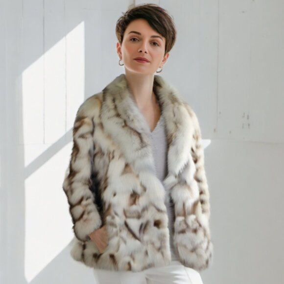 Natural Finland Saga Blue Fox Section Jacket with Shawl Collar, Medium - Picture 3 of 9